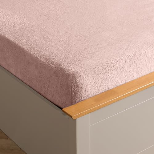 Brentfords Teddy Fleece Fitted Bed Sheet Thermal Warm Soft Luxury Fluffy Cuddly Cosy Bedding, Blush Pink - Super King