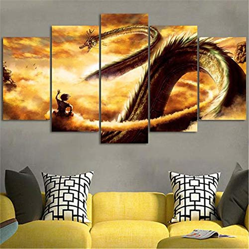 GTomorrow Leinwand Bilder 200X100Cm Färbung Dragon Ball Fertig Aufgespannt,Vlies Leinwand, 5 Teilig,Wand Bild, Kunstdrucke, Wandbild