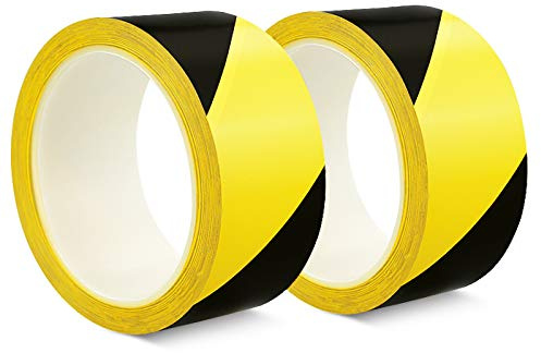 ALBOYI Hazard Warning Tape 2 Rolls Black and Yellow, 48mm x 20m Self-Adhesive PVC Caution Tape for Floor Marking, Construction Sites and Safety Barriers