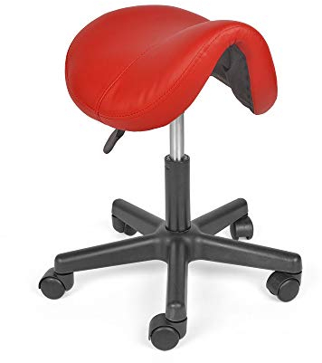 Mingone Sattelhocker Sattelstuhl Drehhocker Höhenverstellbar Bürohocker Ergonomisch Praxishocker mit Rollen Ohne Lehne 360 ° Drehung ,Rot