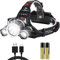 BORUIT RJ3000 Stirnlampe LED Wiederaufladbar, 5000 Lumen und 4 Modi Superhell Kopflampe, IPX5 Wasserdicht Helmlampe mit 2X Akku Perfekt fürs Erwachsene und Kinder, Laufen, Joggen, Angeln, Campen