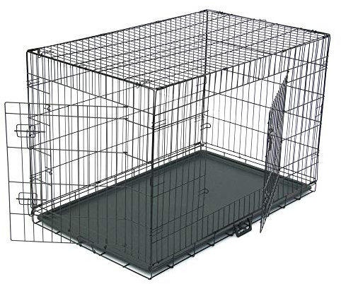 Cage Chien Pliable, Chenil pour Chien avec Cloison, bac en Plastique et 2 Portes, XXXL (121 x 74 x 81 cm), Cage de Transport Chien, Lapin, Chiot et Animaux Domestique, en Metal, Noir