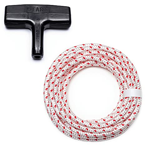 DF QUALITY 10 Meter hochwertiges Starterseil rot/weiß inkl. 1 Startergriff für Motorsäge Rasenmäher Gartengeräte Baugeräte Boot Kart RC Flechtschnur Anwerfseil (4,0 mm x 10 m)