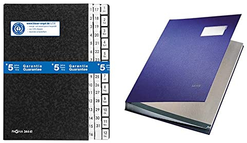 Pagna Pultordner Classic (Pultmappe, 44 Fächer, 1-31/1-12/Jan-Dez) schwarz & Leitz 57000035 Unterschriftsmappe, 20 Fächer, Überzug PP, blau