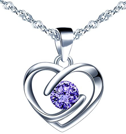 INFINIONLY Collana cuore da donna ragazza, Collana in argento 925, Collana cuore diamanti, Ciondolo con zirconi lucidi, Processo di taglio perfetto, 45cm Catena, viola