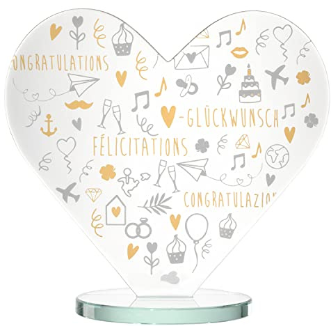 LEONARDO HOME Herzobjekt EMOZIONE 18,6 cm Glückwunsch, 022206, Glas, Mehrfarbig, 19 cm