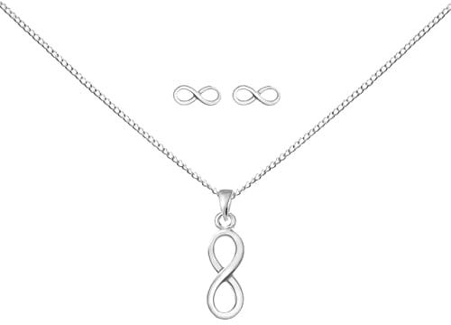 FRIEDA+PAUL Infinity Unendlichkeit Symbol Damen Frauen Mädchen Halskette Anhänger Ohrstecker 4-tlg. Set 925 Sterling Silber anlaufgeschützt Schmuckbox