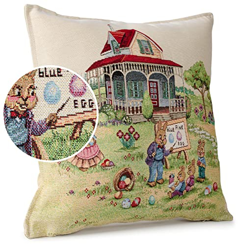 ANRO Kissenbezug Dekokissen Kissen Sofakissen Kissenbezüge Kissenhülle Gobelin Motiv Ostern 45x45cm ohne Füllung