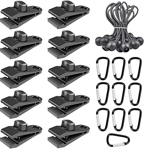 30 Pezzi Clip per Tende Clip per Teloni Tenda Campeggio Morsetto con Corda Elastica a Sfera e Moschettone per Campeggio Tende da Sole Baldacchini