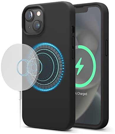 elago Magnetische Silikonhülle Kompatibel mit iPhone 14 Hülle (6.1), Kompatibel mit MagSafe Alles Zubehör, Eingebaute Magnete, Premium Flüssigsilikon, Schutzhülle (Schwarz)