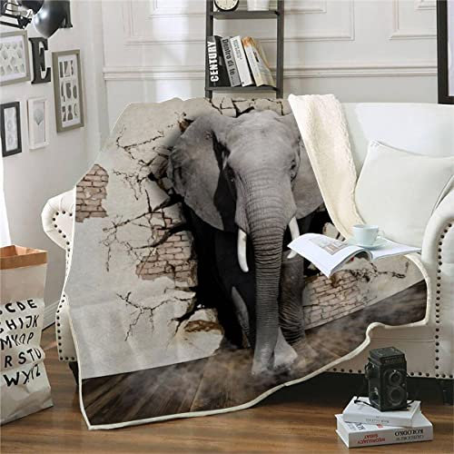 RFFLUX 3D Elefant Decke 130x150cm Warmer Winter Weich Lustig Tiere Elefanten Kuscheldecke Microfaser Sherpa Wohndecke TV Decke Flauschige Couchdecke für Kind Weihnachten Geschenk Blanket