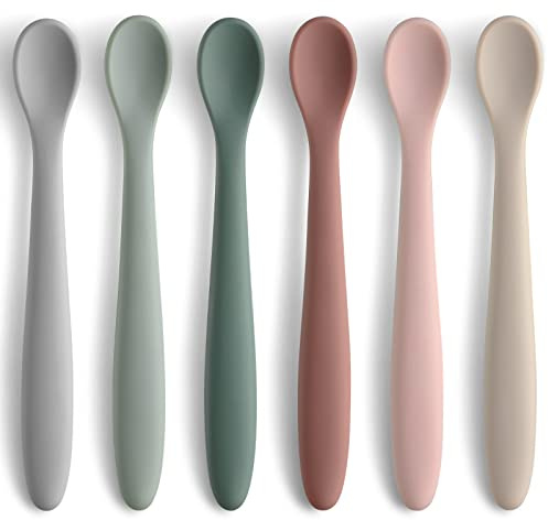 6-Piece Silicone Baby Feeding Spoons, First Stage Infant Spoons, Soft-Tip Easy on Gums I Baby Training Spoon | Infant Utensils Feeding Supplies, Dishwasher & Boil-proof