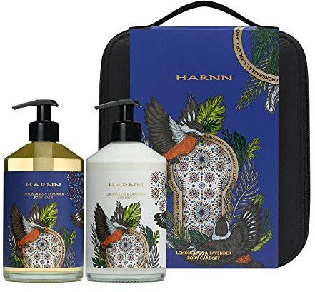 GESCHENKSET KÖRPERPFLEGE BEAUTY CASE SKIN BALANCE + TEEBAUMÖL, ALOE VERA & VITAMIN C I HARNN LEMONGRASS & LAVENDER - CYMBOPOGON, Duschgel & Body Lotion, 2 x 480ML