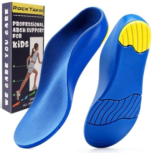 ROCKTAKIN Semelles orthopédiques de soutien de la voûte plantaire pour enfants avec rembourrage en mousse PU pour pieds plats, fasciite plantaire, soulagement de la douleur au talon
