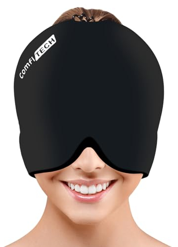 ComfiTECH Migräne-Eis-Kopfwickel zur Linderung von Migräne, Stressabbau und Kopfschmerzen in der Nebenhöhle, mittelschwarz