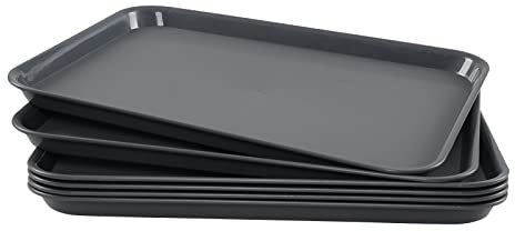 Tyminin 6-Piece Plastic Fast Food Tray, FoodService Cafe Tray, Grey