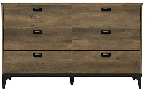 Galano Lawrence 3+3 Drawer Chest – Chest of Drawers with Storage for Clothes – Organizer and Storage Cabinet for Bedroom, Hallway, Entryway or Living Room – Knotty Oak