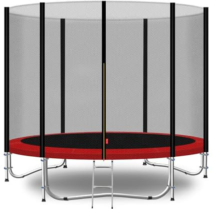Baunsal® Trampolin Outdoor Ø 244 cm (EXD) rot als Komplettset mit Federabdeckung, Sprungmatte, Netz und Leiter - Gartentrampolin Spielzeug für Kinder