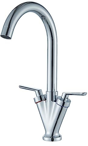 Kitchen Sink Mixer Tap Chrome Monobloc Dual Lever 360° Swivel Spout Traditional Kitchen Mixer Taps 1 Hole Twin Lever Sink Tap Stainless Steel