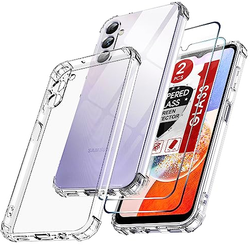 LeYi für Hülle Samsung Galaxy A14 4G/A 14 5G Durchsichtig Handyhülle und 2 Schutzfolie, Air Cushion Weich TPU Bumper Handyhülle Schutzhülle Cover Case Handy Hüllen Crystal Clear
