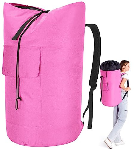 Wäschesack Reise Schmutzwäsche XXL 115 Liter, Wäschebeutel mit 2 Gepolsterte Schultergurte, Wäschetasche Faltbare Aufbewahrungsbeutel Kleidung Tasche, Seesack Rucksack (Rosa)
