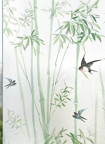 BESTORI Fensterfolie Blickdicht Sichtschutzfolie Fenster Statisch Haftend Selbstklebend Milchglasfolie Anti-UV Dekofolie für Schlafzimmer Badezimmer Küche 90 x 200 cm, Bambus