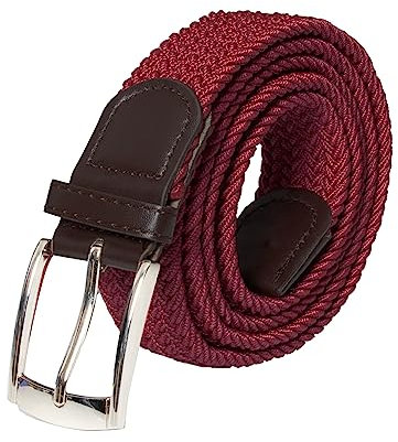989Zé ENZO Mens Stretch Belts Ladies Elasticated Woven Adjustable Braided Metal Buckle Belt (Burgundy, S/M)