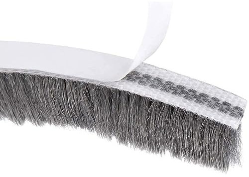 TOP-VIGOR Brush Weather Stripping, 5m(L) x 7mm(W) x 12mm(T) Adhesive Felt Door Seal Strip Pile Weatherstrip, Brush Strip Draught Excluder for Window, Door, Garage, Gray