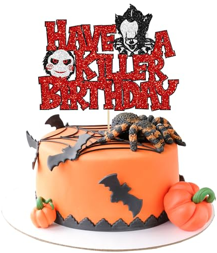 Gyufise 1Pcs Have a Killer Birthday Cake Topper Glitter Horror Classic Birthday Halloween Cake Pick for Bloody Horror Halloween Theme Birthday Party Cake Decorations Supplies