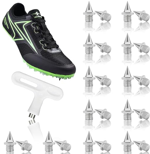 Spike Nägel 6mm mit Spikeschlüssel, 40 Stück Spikes Spike-Nägel Ersatzdornen für Track Schuhe Weitspringen Laufen Wandern (Silber)