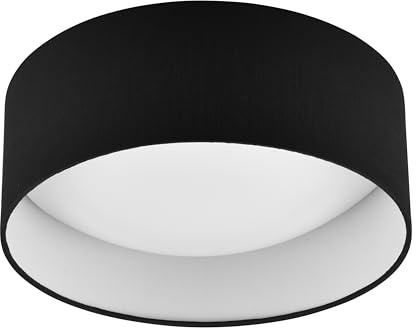 Reality Leuchten LED Deckenleuchte Locarno R64191102, Kunststoff Weiß, Schirm Stoff Schwarz, inkl. 12 Watt LED