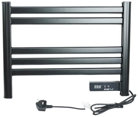 ENERJ Infrared Heated Towel Rail LC Screen with BS plug 1.2 m for Bathroom IP24 Black