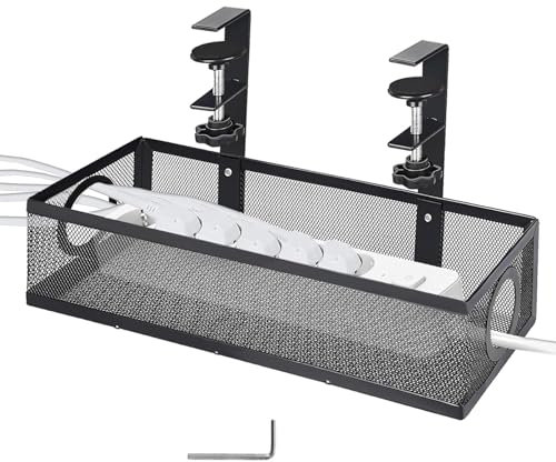 AWAOVV 1 Pcs Under Desk Wire Management Box Clamp Under Table Cord Management Organizer Cable Tray