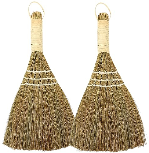 iplusmile 2Pcs Small Natural Whisk Broom Sweeping Hand Handle Broom Asian Thai Duster Whisk Broomsticks Straw Soft Broom for Cleaning Dustpan Desktop