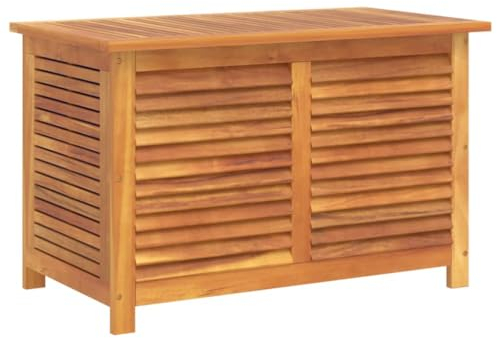 vidaXL Gartenbox mit Lüftungsschlitzen, Gartentruhe mit viel Stauraum, Auflagenbox mit wasserfester Innentasche, Beistelltisch Kissenbox, Massivholz Akazie