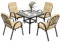 Outsunny 5 Pieces Garden Dining Set, Outdoor Square Dining Table and 4 Cushioned Armchairs, Tempered Glass Top Table w/Umbrella Hole, Texteline Seats, Beige