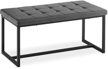 TUKAILAi Banc de Salle à Manger en Tissu Velours, Rembourré Avec Pieds en Métal 100 * 49 * 47cm, Ottoman Pour Cuisine, Chambre, Salon, Couloir (Gris)