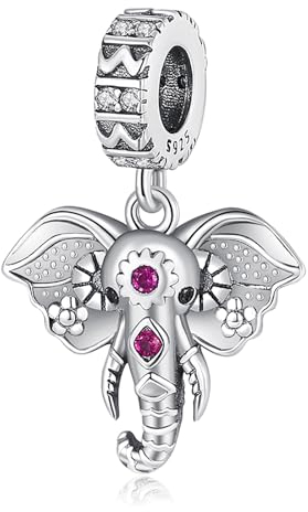 Amuefer Eléphant Vintage Charmes pour Bracelets, Argent Sterling 925 Pendentif en Zircon Cubique, Cadeaux de Fête des mères Saint-Valentin Noël pour Femmes Amis