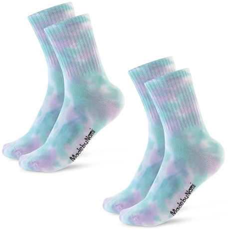 Made by Nami 2er Set Retro Tennissocken Damen Bunte Socken Batik Design Festival Accessoires