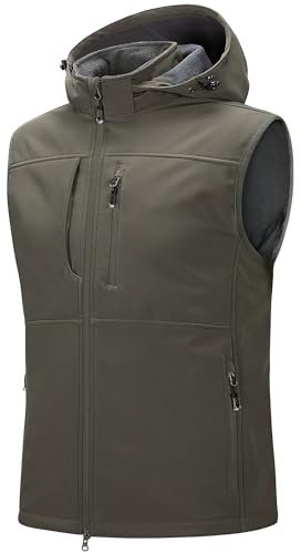 33,000ft Veste d'extérieur imperméable Softshell sans manches pour homme, veste polaire, fermeture éclair intégrale, vert olive, XXL