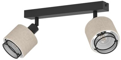 Eglo Ceiling Light Fitting Rosley, 2 Spots Ceiling lamp, Spotlight bar Made of Textile in Natural and Black Metal, Ceiling Light Fixture with E14 Socket