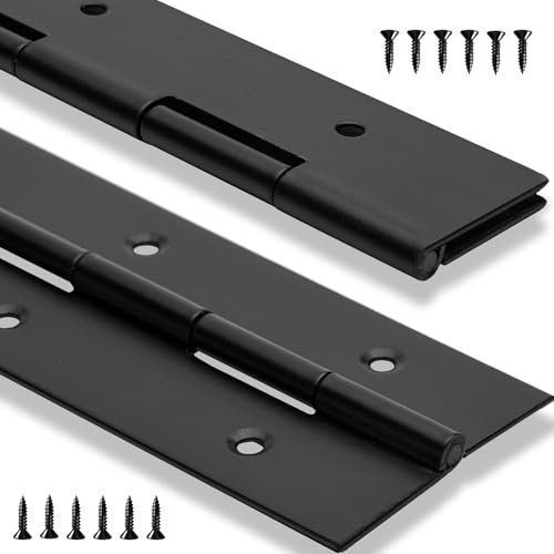 2Pack Heavy Duty Piano Hinge 18 Inch Stainless Steel Black Continuous Hinge with Hole for Cabinets Boat Marine Door Box French Window Woodworking, 0.047 Leaf Thickness, 2'' Open Width