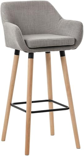 CLP Barhocker Grant I Thekenhocker Mit Stoff-Bezug I Gestell Aus Buchenholz, Farbe:grau