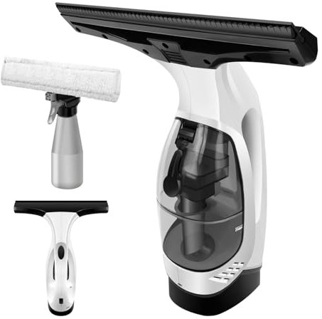 Akku Fenstersauger Duschabzieher Set Akkulaufzeit von 35 min für Fenster, Spiegel, Fliesen, 28cm Abstreifblatt, Leichter kabelloser Fenstersauger 150ml Wassertank
