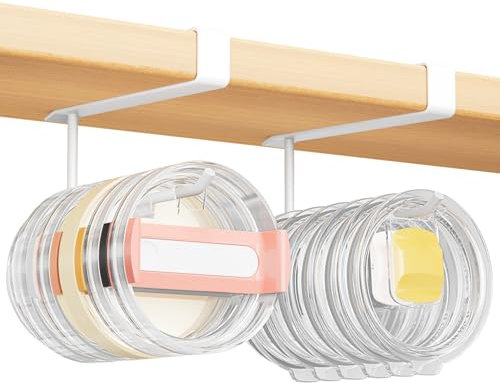 Amawarm 2 Pack Tumbler Lid Organizer, Under Cabinet Cup Lid Holder for Yeti Insulated Mug/Stanley Insulated Mug/Simple Modern Insulated Mug Lid, No Gluing, No Drilling, Up to 10 Lids (White)