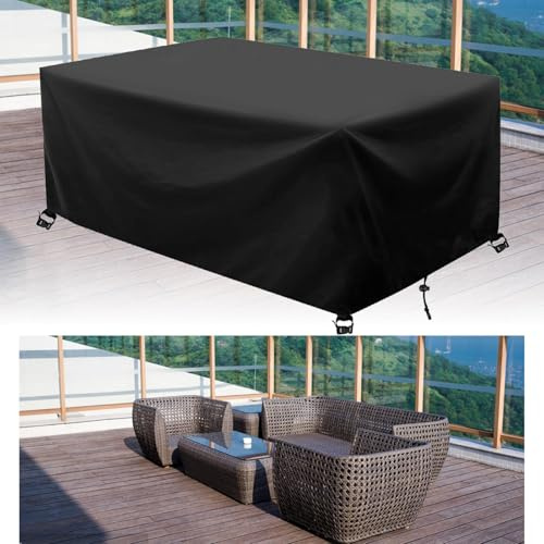 AJALGZ Outdoor Furniture Covers Waterproof 200x90x95cm/LxWxH 420D Heavy Duty Black Oxford Fabric Garden Sofa Cover Patio Rattan Furniture Covers with Close Straps and Drawstring