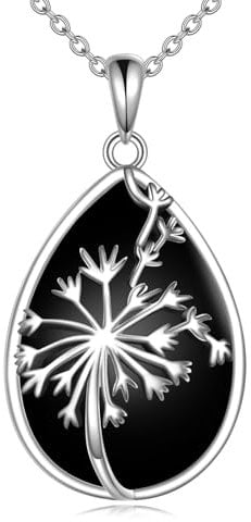 YFN Löwenzahn Kette Sterling Silber Schwarz Turmalin Löwenzahn Anhänger Halskette Löwenzahn Schmuck für Frauen Löwenzahn Geschenke