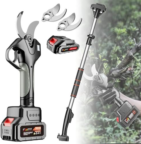 Sécateurs Électriques Ciseaux Élagueur sans fil avec perche d'extension de 2.1m,coupe-branches à Batterie professionnel pour vergers,diamètre de coupe MAX 40mm,1battery