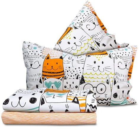 Smart Deco Home Completo letto lenzuola federe letto stampa fantasia 100% Cotone Made in Italy MATRIMONIALE GATTI ART