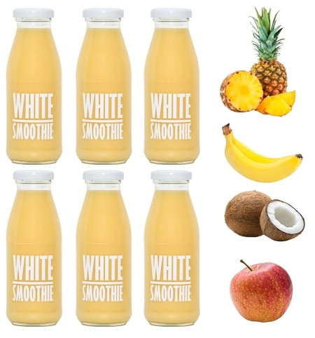 PRESSUICE White Smoothies - 6 Smoothie Bottles To Go - 6 x 240 ml | Apple, Pineapple, Banana, Coconut Milk, 100% Juice and Puree, Not From Concentrate, No Added Sugar, No Additives, Cloudy
